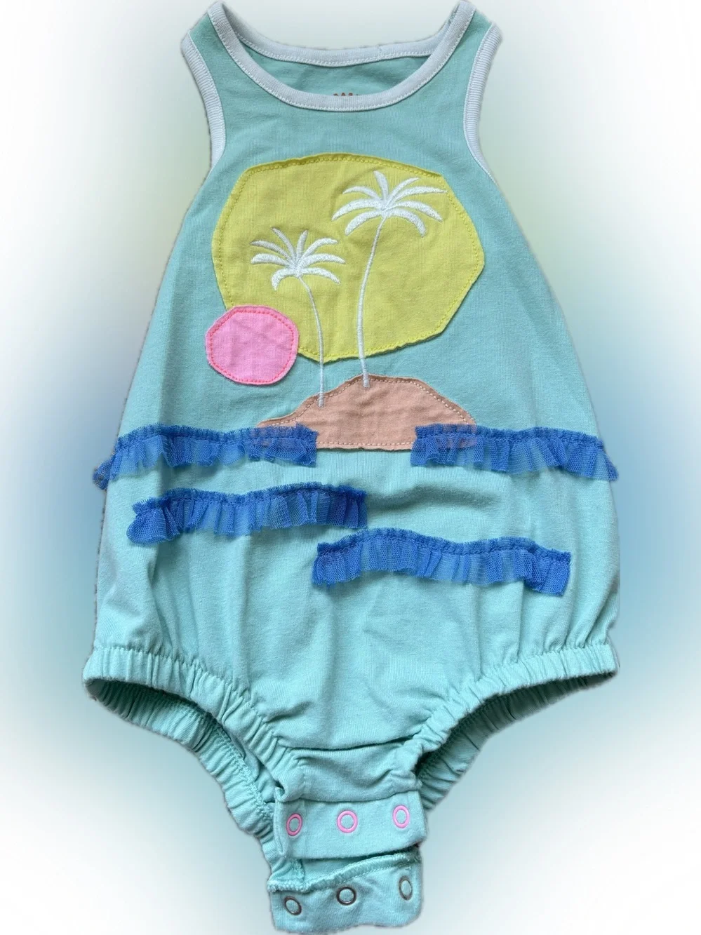 Cat & Jack Mint and Yellow Baby Romper with Palm Design